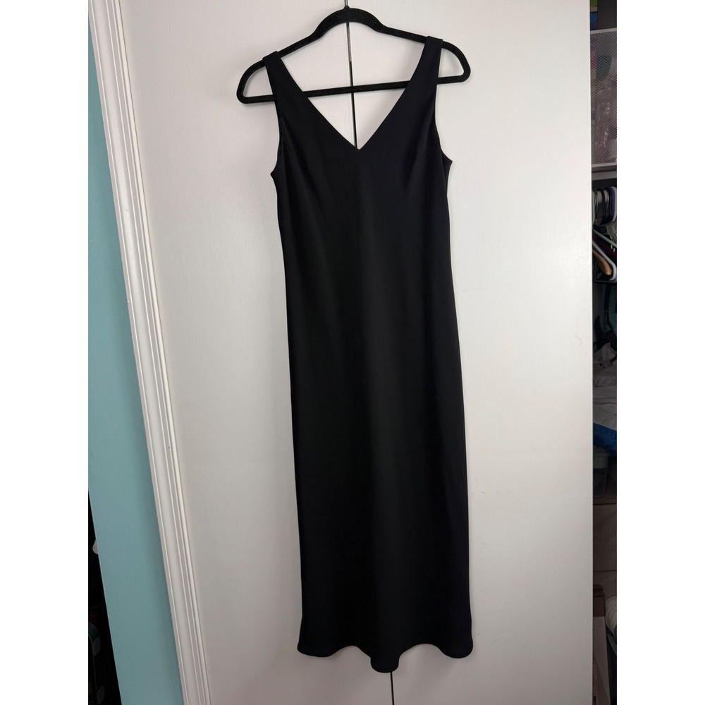 Jones New York Black V Neck Formal Evening Gown Lined Maxi Dress Classic 8